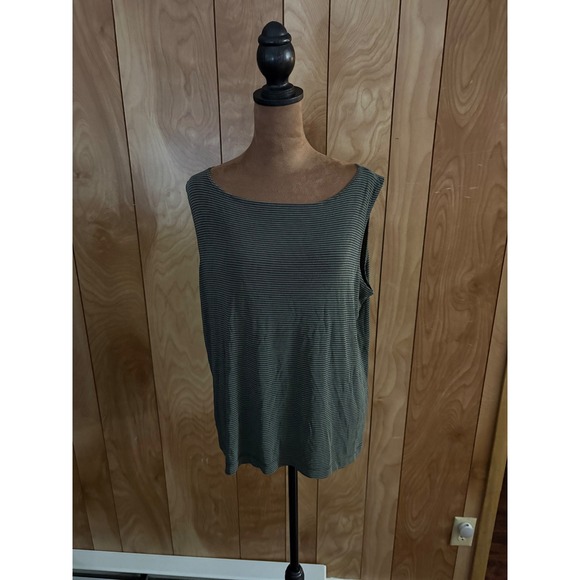 Chico's Tops - Chicos Private Edition Striped Sleeveless Boat Neck Top Olive Green Black Size 3
